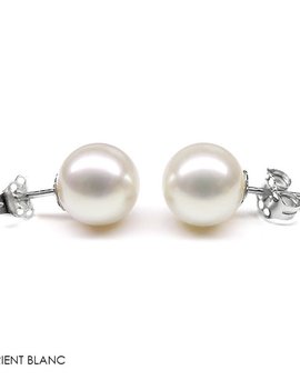 J&A  1970 Boucles d'Oreilles Or Blanc 18K et Perles de Culture 5mm