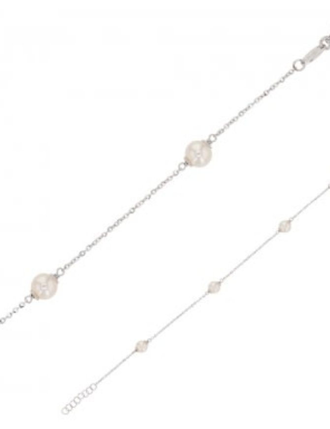 Bracelet Or Blanc 18K et Perles de Culture Eau Douce  18cm
