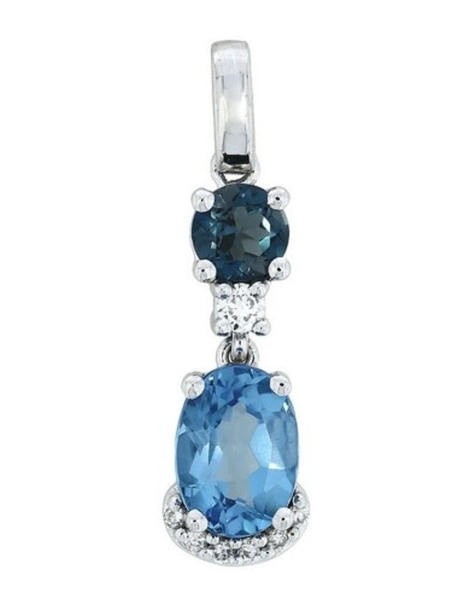 J&A  1970 Pendentif Or Blanc 18K Topaze Bleu 7DIA 0.6H