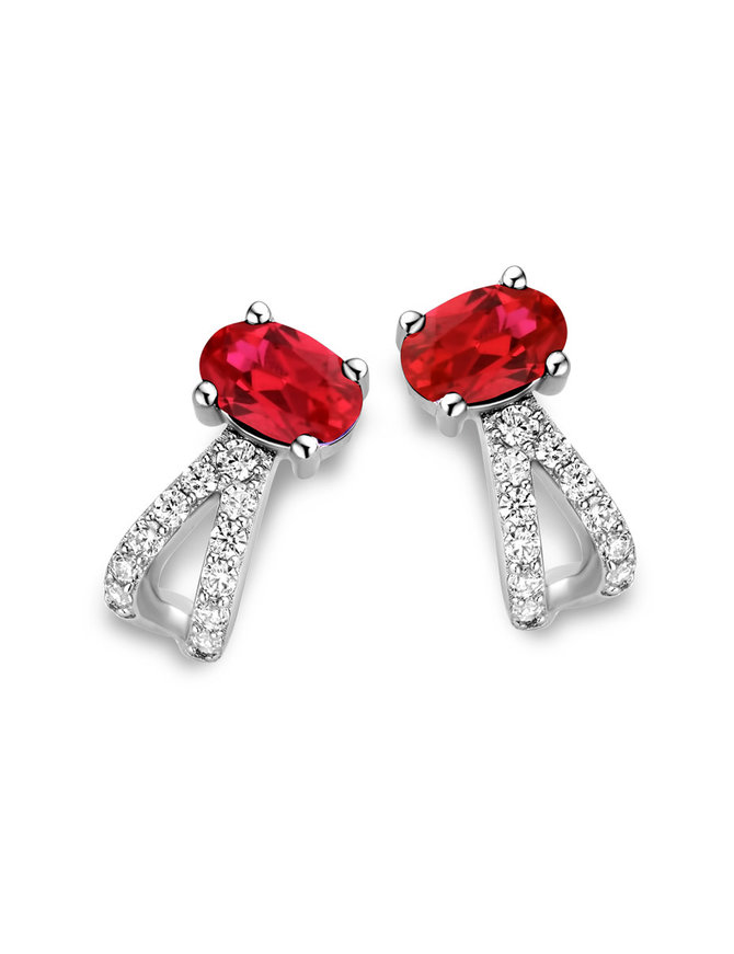 Naiomy Moments Boucles d'Oreilles Argent-Pierres Rouges et Zirconiums