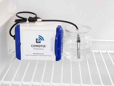 100% autarke Temperaturüberwachung  COMOTIX® REMOTE mit Sofort-Alarm und präzisem Temperatur-Logging sowie automatischer Protokoll-Erstellung (PDF und Online). Für 1 Messstelle