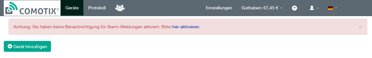 Alarm-Meldungen aktivieren