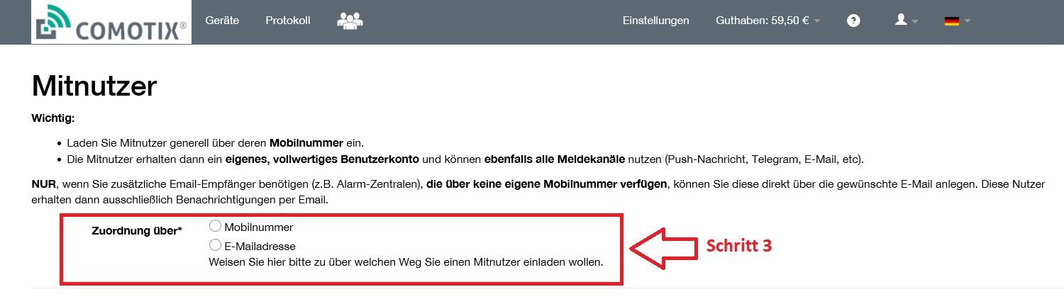 Mitnutzer einladen 2