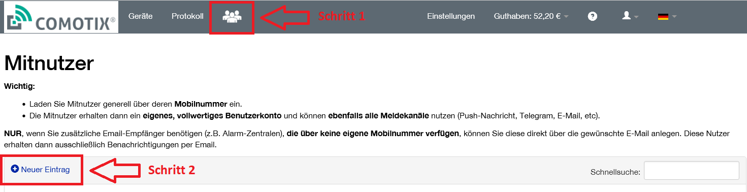 Mitnutzer einladen