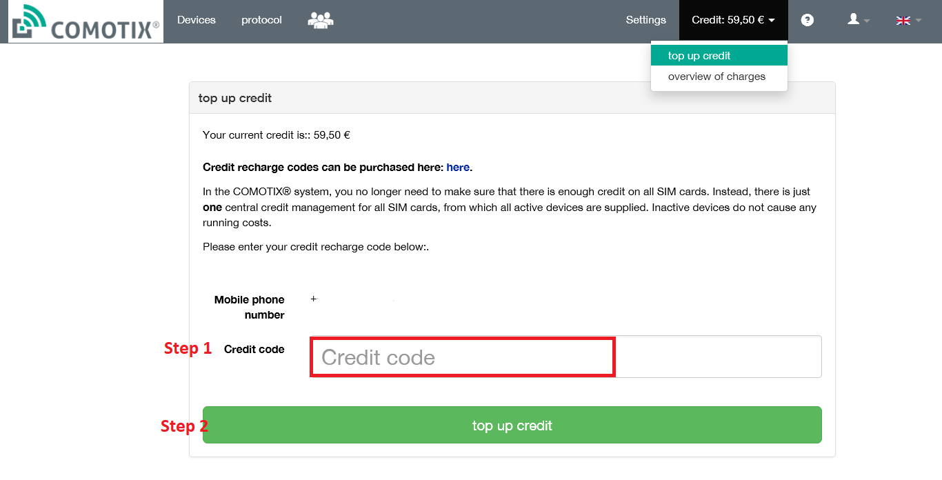 top up creditcode