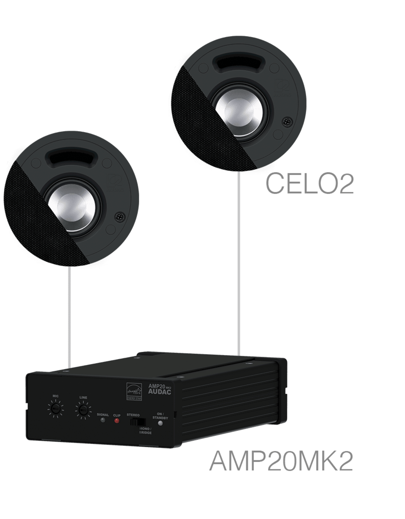 Audac 2 x CELO2 + AMP20MK2 Black version