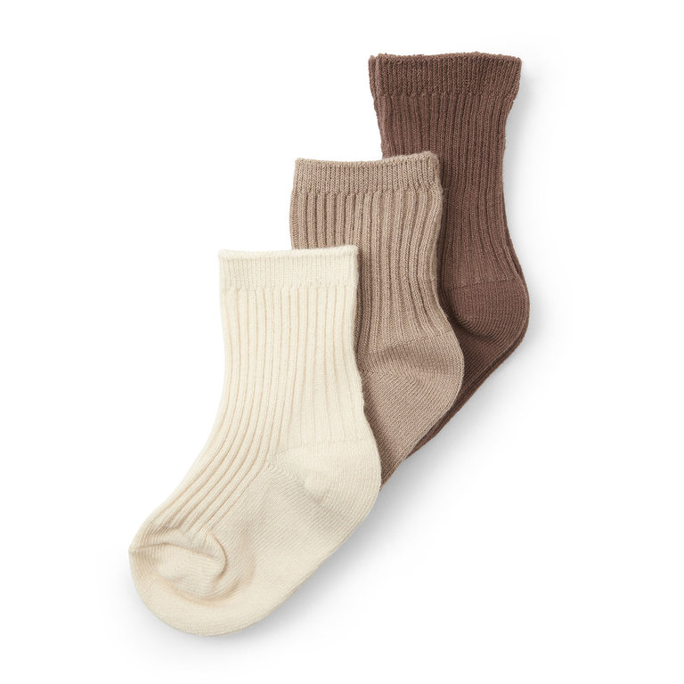 KONGES SLOJD KONGES SLOJD 3 PACK RIB SOCKS - MOCCA/HAZEL/CREME