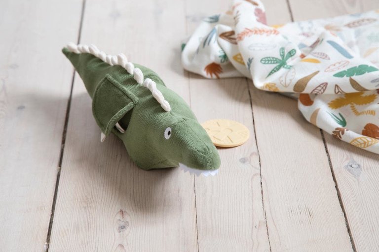 SEBRA SEBRA VELOUR ACTIVITY TOY - ALI THE ALIGATOR - MOSS GREEN