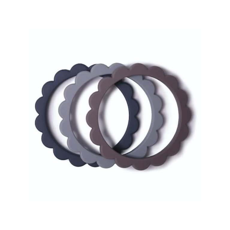 MUSHIE MUSHIE FLOWER BRACELET 3PACK - STEEL/D.GREY/STONE