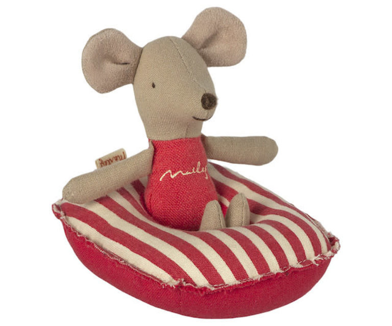 MAILEG MAILEG RUBBER BOAT, SMALL MOUSE - RED STRIPE