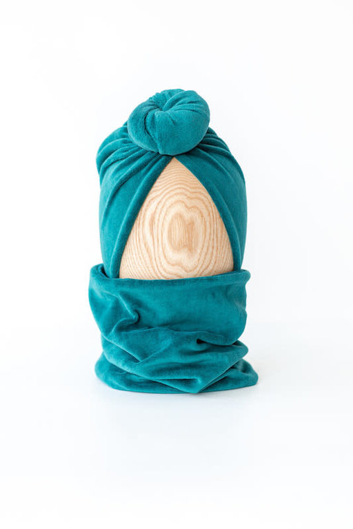 LOOKS BY LUKS SNOOD SCARVE VELVET - AQUA