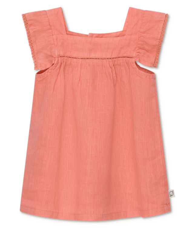 MY LITTLE COZMO SS2 - MY LITTLE COZMO CELIA LINEN LACE BABY DRESS - CORAL