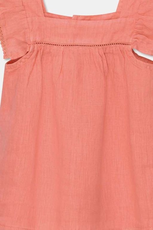 MY LITTLE COZMO SS2 - MY LITTLE COZMO CELIA LINEN LACE BABY DRESS - CORAL