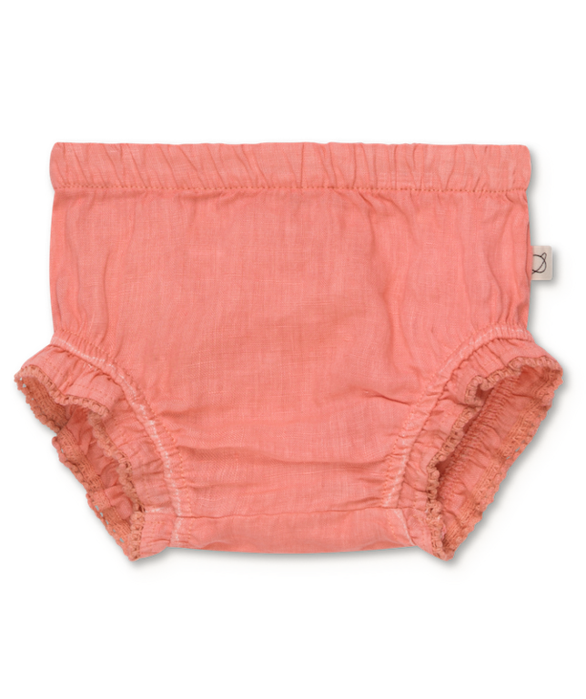 MY LITTLE COZMO SS2 - MY LITTLE COZMO GALA LINEN RUFFLE BABY BLOOMERS - CORAL