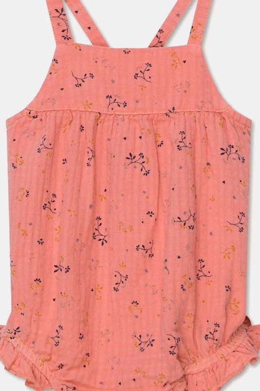 MY LITTLE COZMO SS2 - MY LITTLE COZMO SANDRA MUSLIN FLORAL BABY ROMPER - CORAL