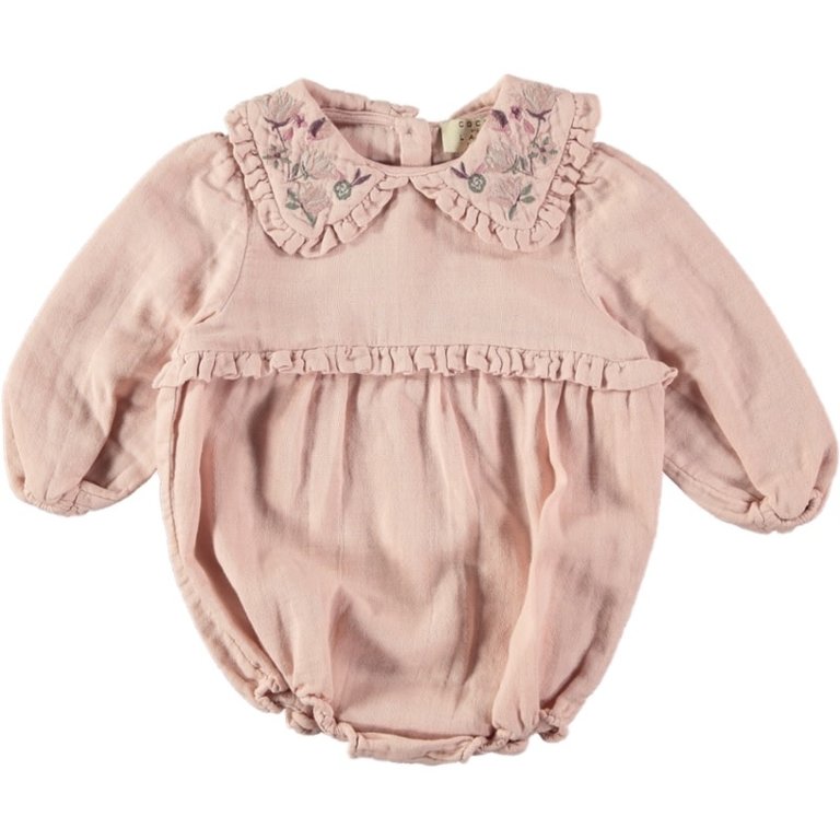 COCO AU LAIT AW2 - COCO AU LAIT LONG SLEEVE EMBROIDERED ROSE SMOKE ROMPER - ROSE SMOKE