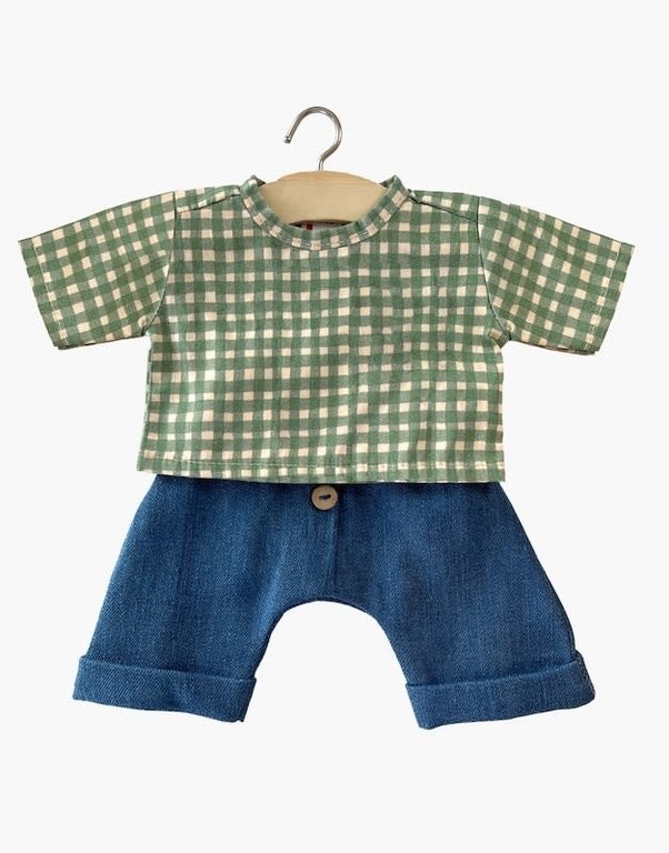 MINIKANE MINIKANE ENSEMBLE TOP PAUL VICHY VERT ET SALOPETTE JULES EN JEAN FONCE