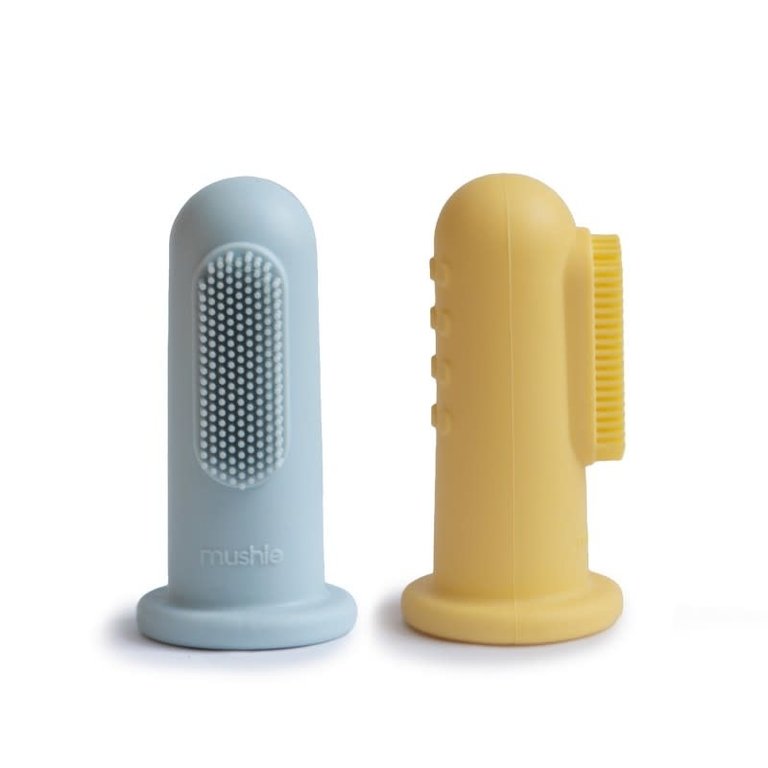 MUSHIE MUSHIE FINGER TOOTHBRUSHES - POWDER BLUE + PALE DAFFODIL