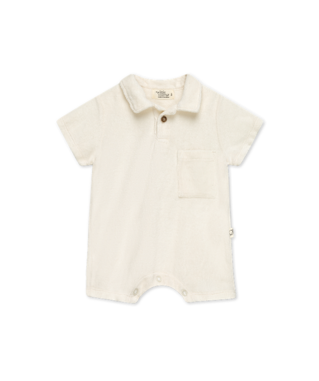 MY LITTLE COZMO SS3 - MY LITTLE COZMO JAKE TOWELING POLO JUMPSUIT - IVORY