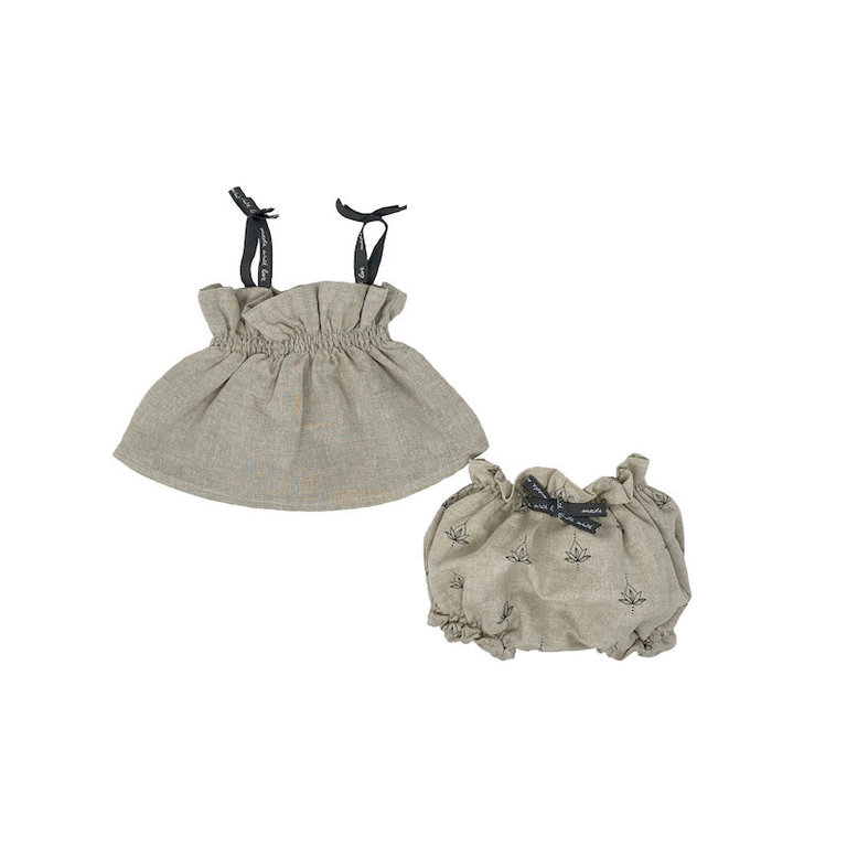 TINY SOUL SS3 - TINY SOUL SET TOP & BLOOMERS LINEN - NATURAL