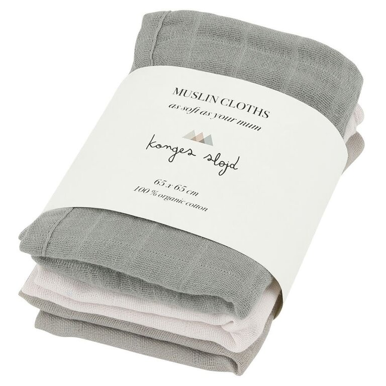 KONGES SLOJD KONGES SLOJD 3 PACK MUSLIN CLOTH - LIME STONE