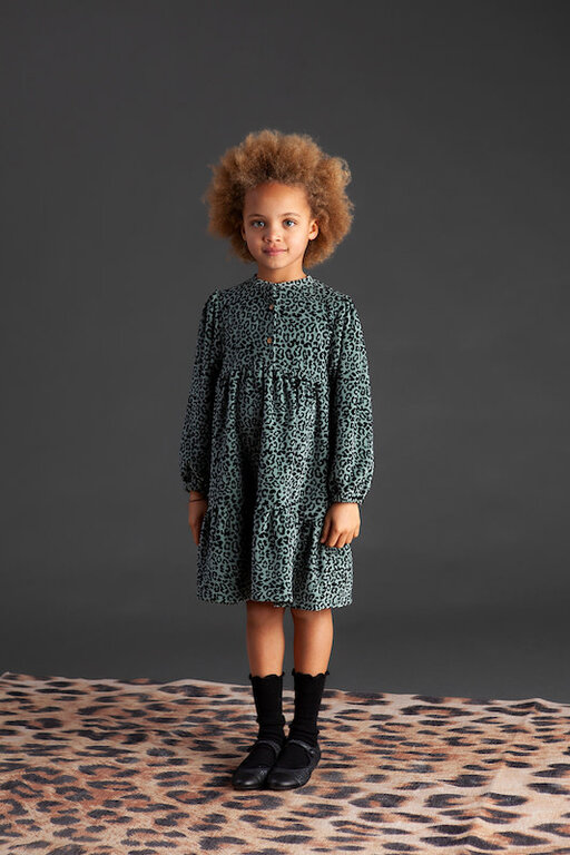 TOCOTO VINTAGE AW3 - TOCOTO VINTAGE KID ANIMAL PRINT VELVET DRESS - GREEN