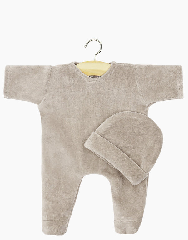 MINIKANE MINIKANE BABIES 28CM - ENSEMBLE DORS BIEN ET BONNET EN VELOURS NIKKY GRIS PERLE