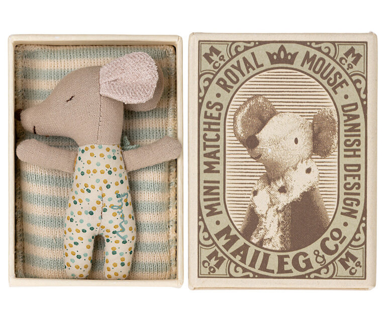 MAILEG MAILEG SLEEPY/WAKEY BABY MOUSE IN MATCHBOX - BLUE