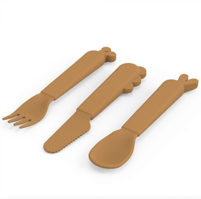 DONE BY DEER DONE BY DEER KIDDISH CUTLERY SET DEER FRIENDS MUSTARD