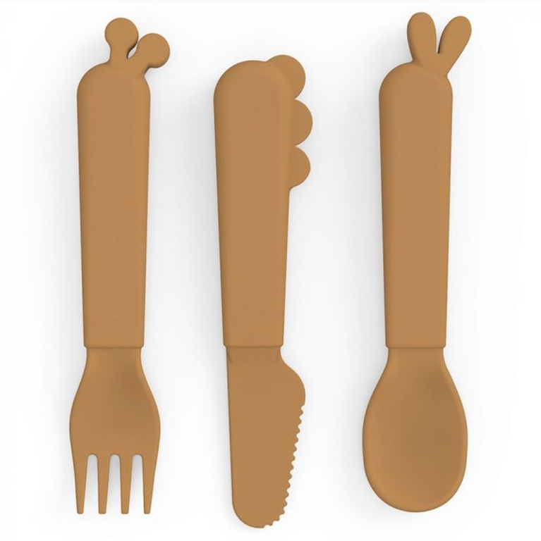 DONE BY DEER DONE BY DEER KIDDISH CUTLERY SET DEER FRIENDS MUSTARD