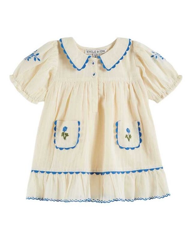 EMILE ET IDA SS5 - EMILE ET IDA ROBE BRODEE UNIE - ECRU