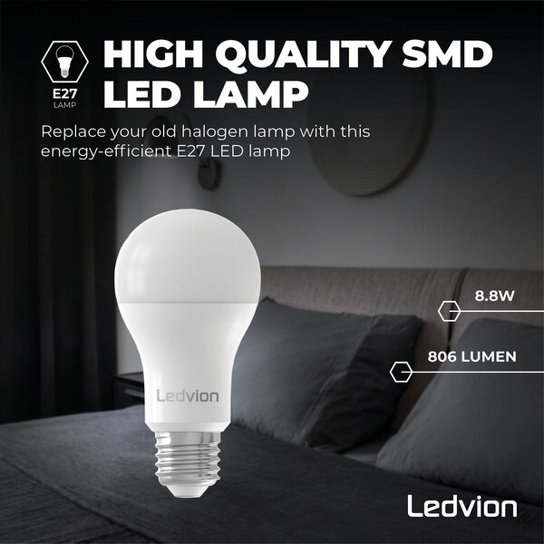 Ledvion Ampoule LED E27 - Dimmable - 8.8W - 6500K - 806 Lumen