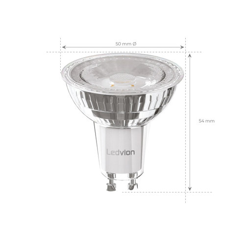 Ledvion 10x Ampoules LED GU10 Dimmable  - 5W - Blanc Chaud - 2700K - 345 Lumen - Pack économique