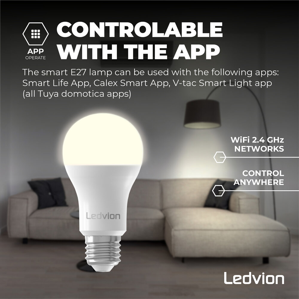 Ledvion Smart CCT E27 Ampoule  LED - 2700-6500K - Wifi - Dimmable - 8W