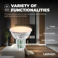 Smart CCT GU10 Ampoule LED – 2700K-6500K - Dimmable - Wifi - 5W - 10 pièces Ledvion Smart CCT GU10 Ampoule LED – 2700K-6500K - Dimmable - Wifi - 5W - 10 pièces