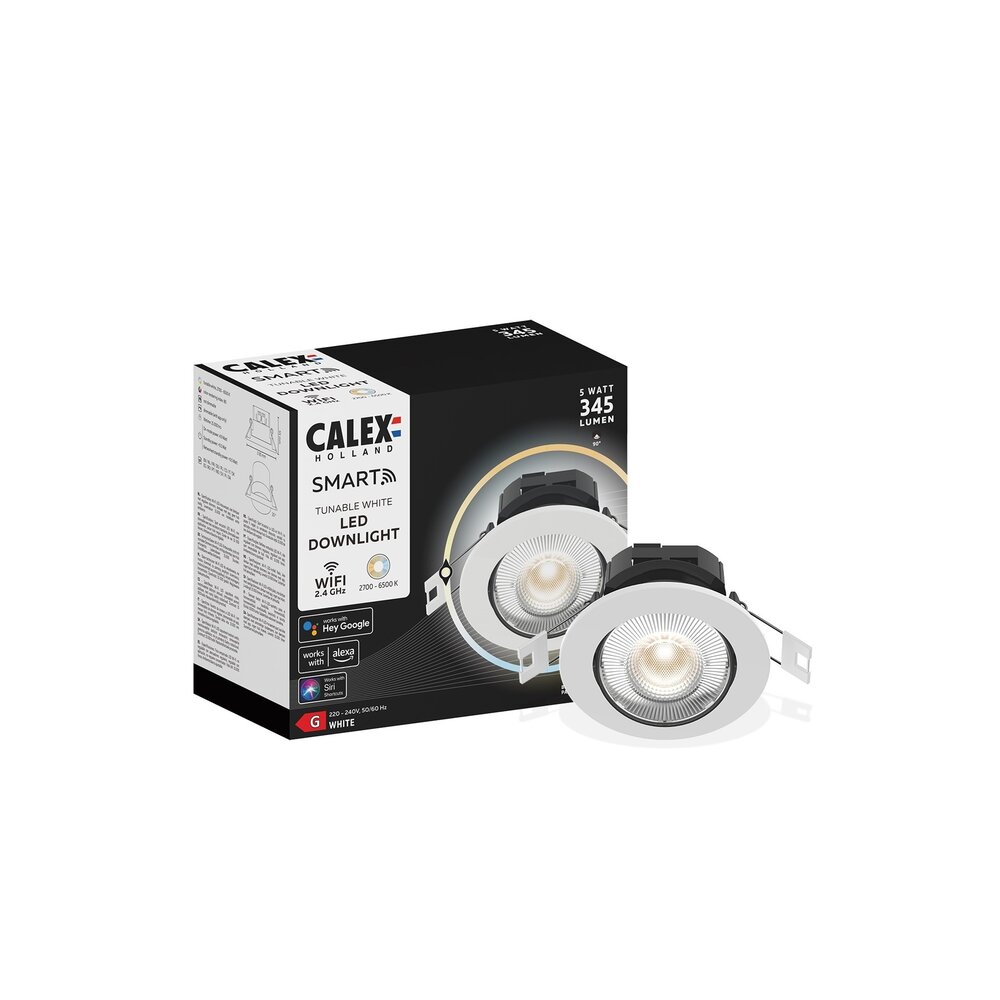 Calex Calex LED Spots Encastrés - Smart WiFi - 5W - CCT - 345 Lumen - Ø85 mm - Blanc