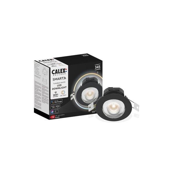 Calex Calex LED Spots Encastrés - Smart WiFi - 5W - CCT - 345 Lumen - Ø85 mm - Noir