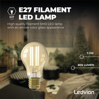 Ledvion Ampoule LED E27 Filament - Dimmable -  7.5W - 2100K - 806 Lumen