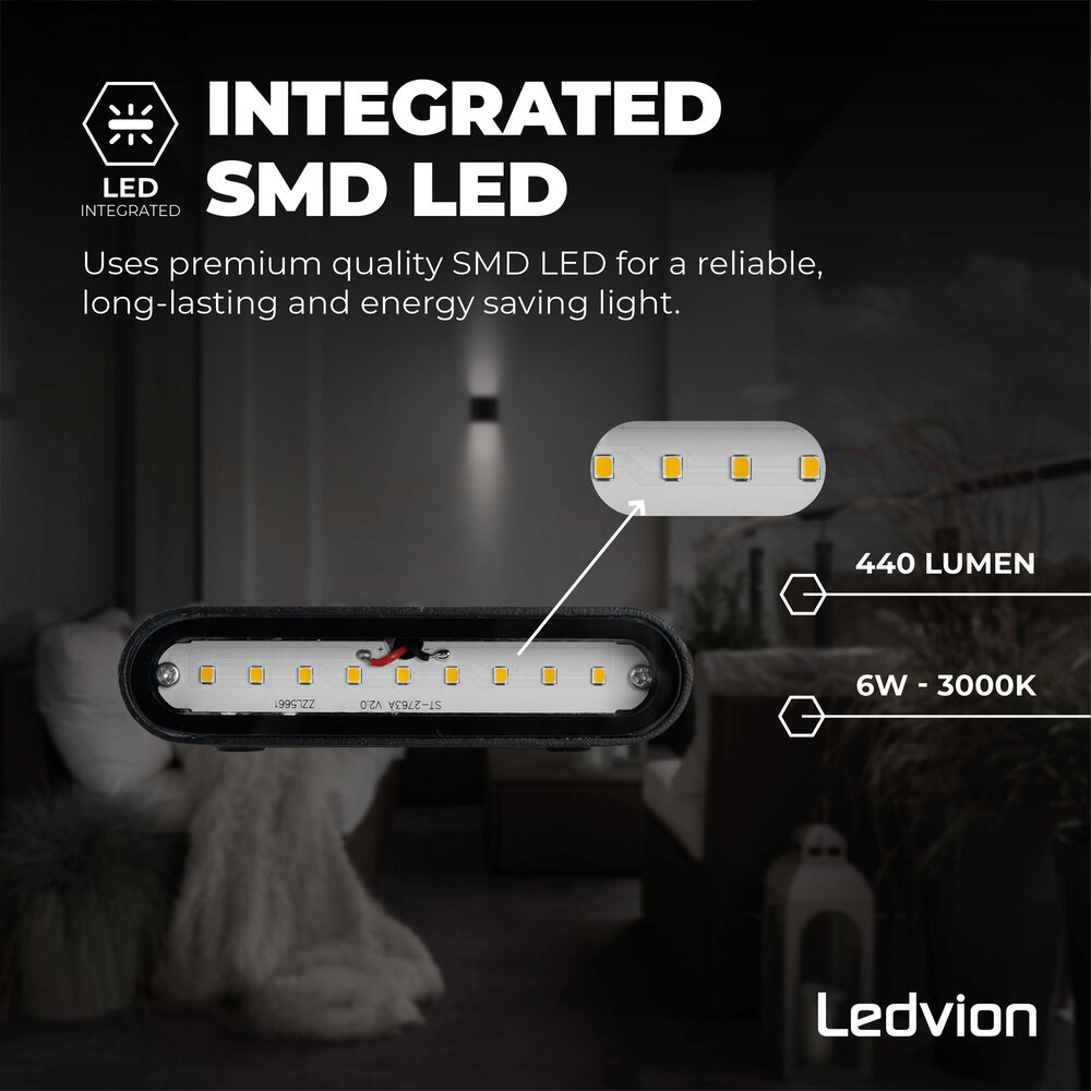 Ledvion Applique murale extérieure LED - Mira S Noir – 3000K – 6W - IP54