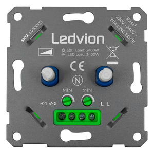 Ledvion LED Duo Variateur 2x 3-100 Watt - 220-240V - à découpage de phase LED Duo Variateur 2x 3-100 Watt - 220-240V - à découpage de phase