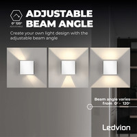 Ledvion Applique murale extérieure LED - Blanc – Luminosité réglable – Deux faces – 3000K – 7W - IP54