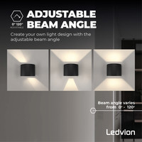 Ledvion LED Applique Murale LED Ronde Noir - Up Down - Luminosité réglable - 3000K - 7W