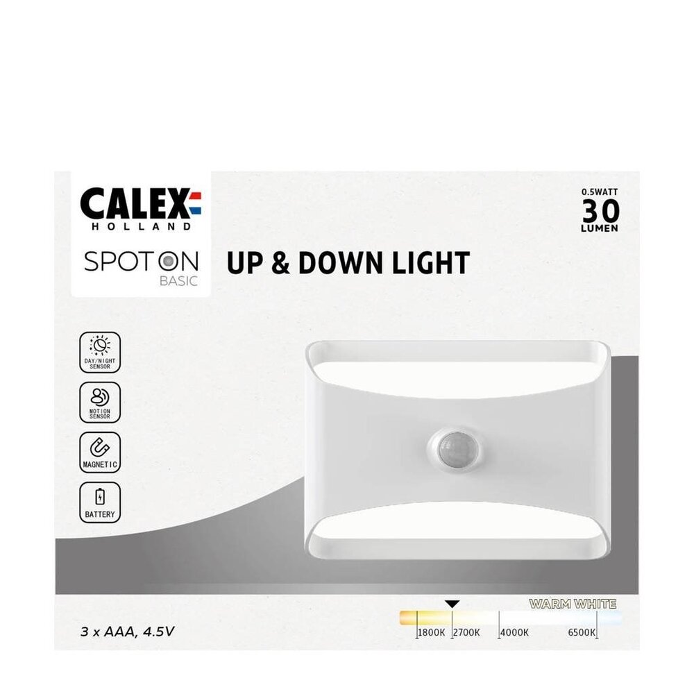 Calex Calex Applique Murale LED Sans Fil Up & Down Avec Capteur - 2700K - Batterie