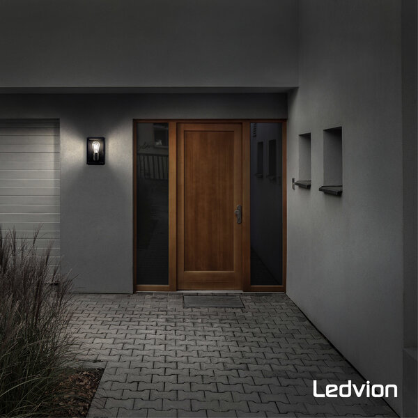 Ledvion Applique Murale Industriel Extérieure LED - Lyra Noir - E27 - Verre