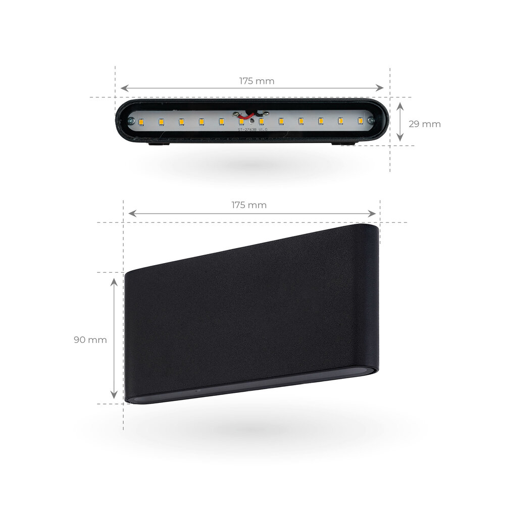 Ledvion Applique murale extérieure LED - Mira M Noir – 3000K – 12W - IP54