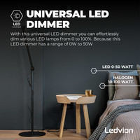 Ledvion Variateur Commutateur LED - Noir - 0-50 Watt - 220-240 V - Phase Cut