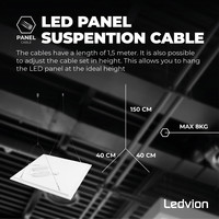 Ledvion Jeu de câbles pour fixation de panneau LED - Adapté à une longueur de panneau jusqu'à 150 cm