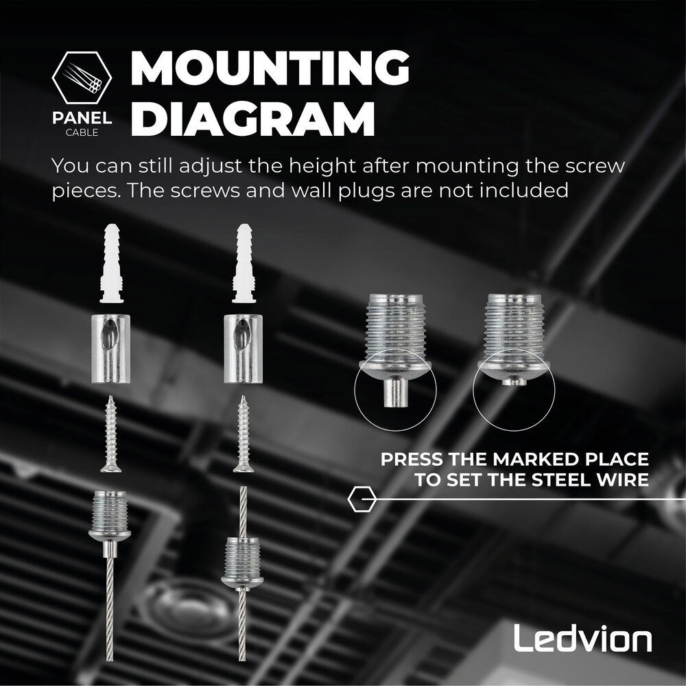 Kit quatre câble en acier inoxydable avec système de fixation pour panneau  LED longueur suivant déclinaison