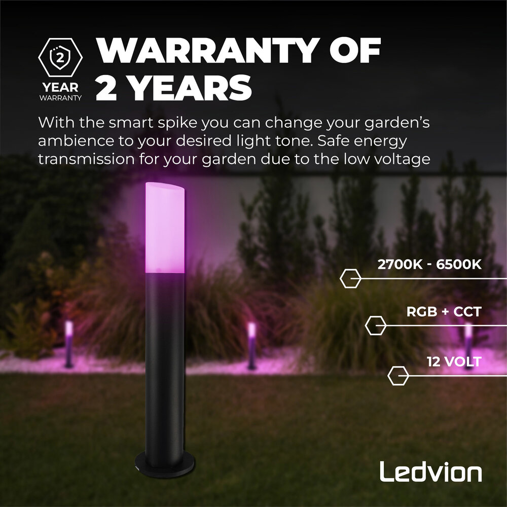 Ledvion Smart Lampes de Jardin WiFi connectée - RGB+3000K - IP44 - Éclairage intelligent - Noir