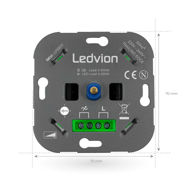 Ledvion LED Variateur Interrupteur inverseur >2 variateurs, 1 point lumineux 5-250 Watt 220-240V - à coupure de phase - Universel